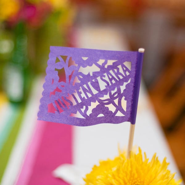 Papel picado personalized centerpiece flags - TWILIGHT - featured in Brides