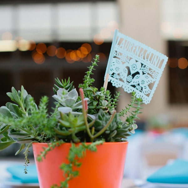 Personalized Mexican Wedding Centerpiece Flags - DOS PALOMITAS - custom color