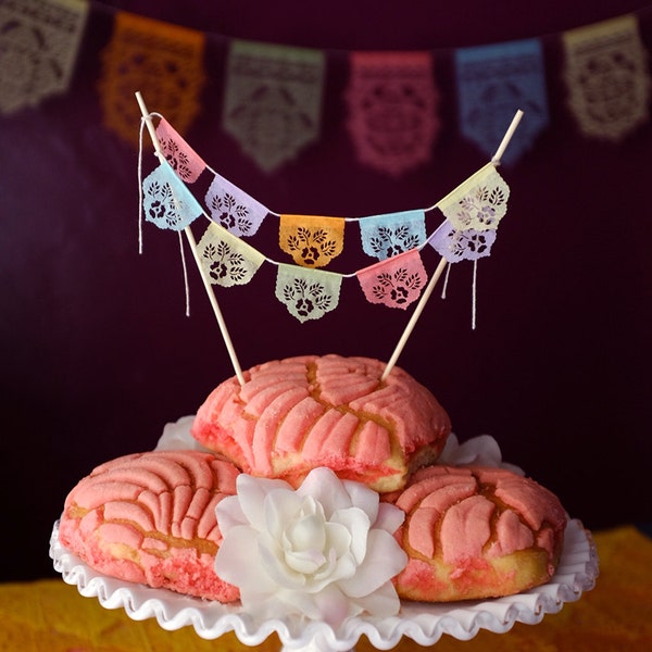 Papel picado fiesta cake topper - sets of 2 - LAS FLORES - party decoration