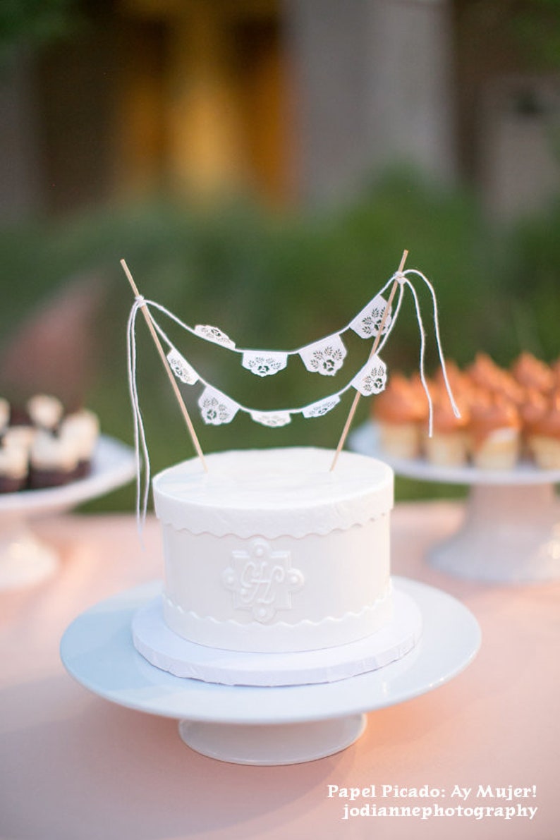 Papel picado miniature cake topper bunting LAS FLORES Ready made image 1