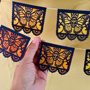 MUERTO MONARCAS - 2 sizes of orange-toned banners - Dia de Los Muertos - Mexican papel picado - Ready made - Day of the Dead