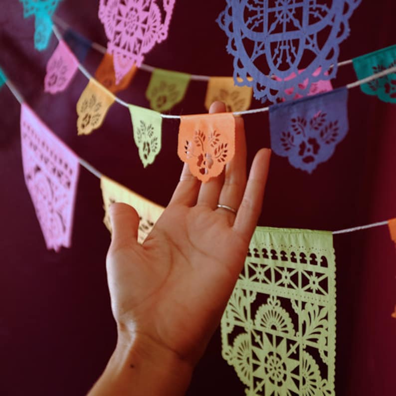 Papel picado Mexican banners LAS FLORES minis Ready Made image 1