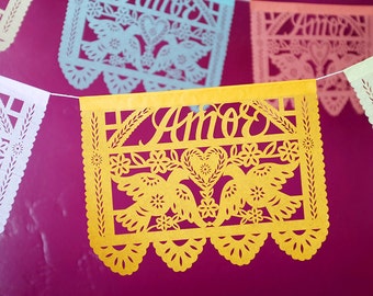 Wedding decorations - AMOR papel picado banners - custom color