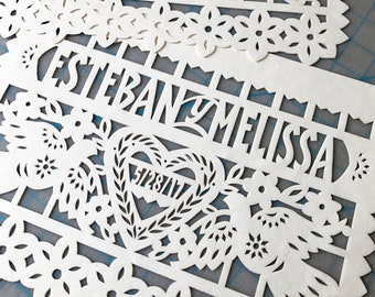 DOS PALOMAS personalized, custom color Mexican Wedding papel picado banners