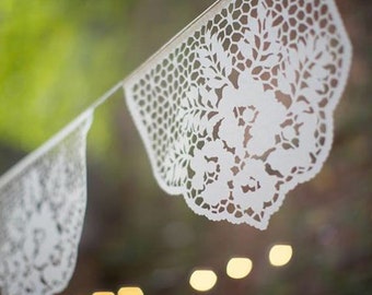 Banners de Papel Picado - LAS FLORES - guirnaldas de boda de colores personalizados