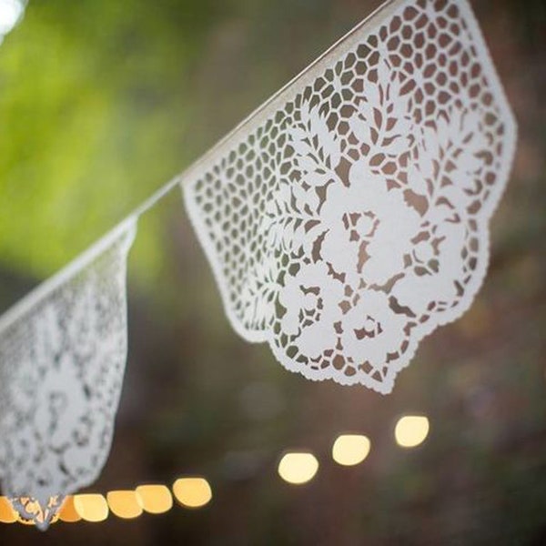 Papel Picado Banners - LAS FLORES - custom color wedding garlands