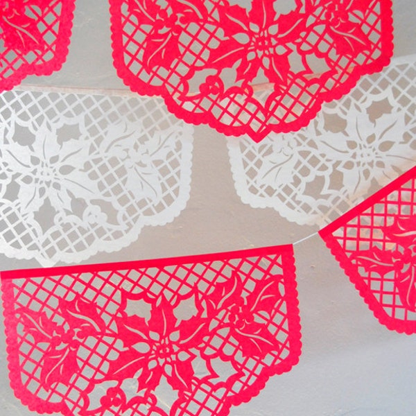 POINSETTIA - Large - Christmas papel picado garland, banner