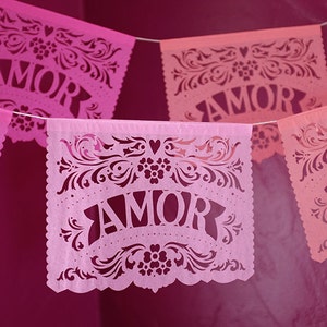 Papel Picado Banner AMOR FILETEADO custom color wedding decorations image 3