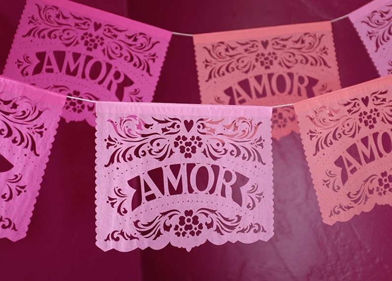 Papel Picado Banner AMOR FILETEADO custom color wedding decorations image 3