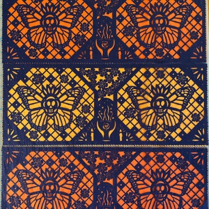MUERTO MONARCA papel picado-panelen - Dia de Los Muertos - Dag van de Doden - voor altaar, ofrenda - Kant-en-klaar