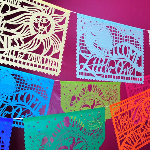 Baby Shower Decorations - BABY BLESSINGS papel picado - custom colors