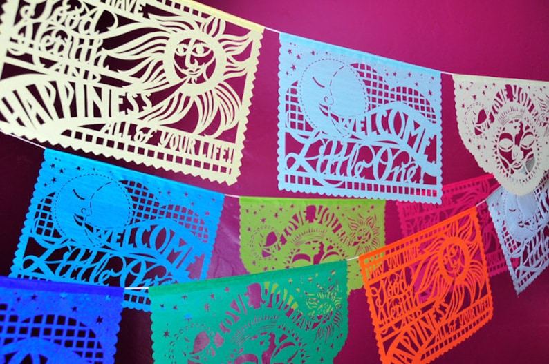 Baby Shower Decorations BABY BLESSINGS papel picado custom colors image 1