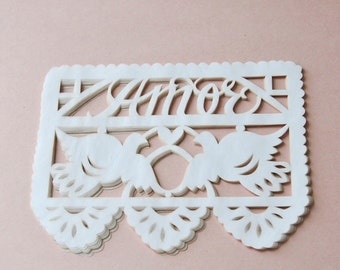 Mexican wedding invitation inserts - papel picado embellishments - WHITE - Ready Made