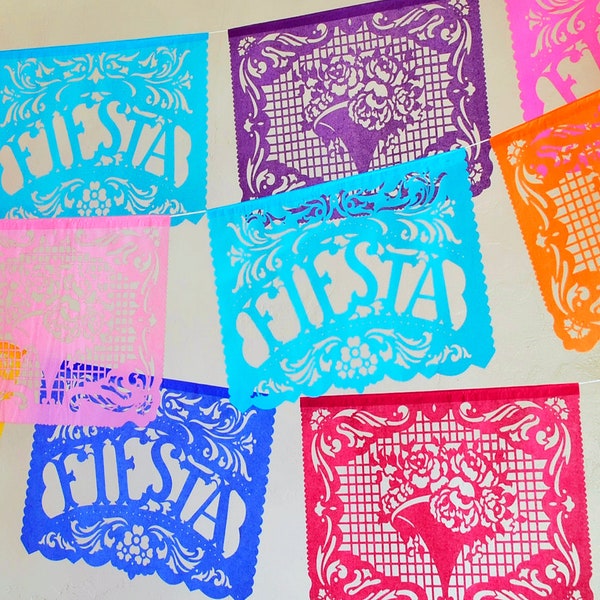 FIESTA FILETEADO - sets of 2 - papel picado banners - Cinco de Mayo - birthday party decorations - custom colors