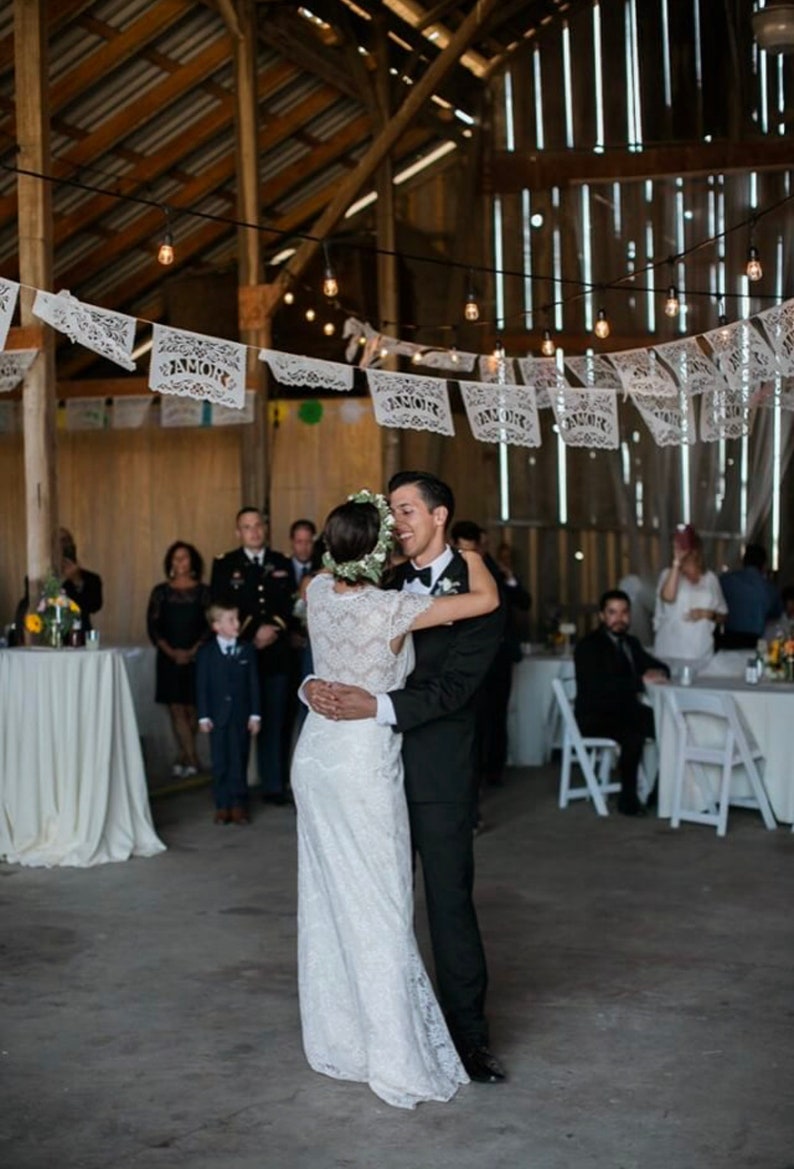 Papel Picado Banner AMOR FILETEADO custom color wedding decorations image 4