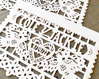 DOS PALOMAS pancartas personalizadas de papel picado de boda mexicana de color personalizado
