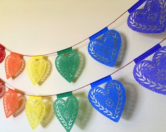 PRIDE HEARTS - Rainbow Papel Picado - Ready Made