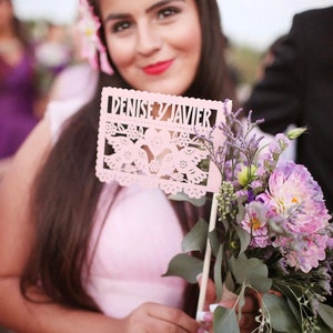 Personalized Mexican Wedding Centerpiece Flags DOS PALOMITAS custom color image 3