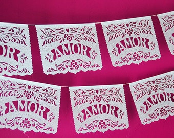 Papel Picado Banner AMOR FILETEADO - custom color - wedding decorations