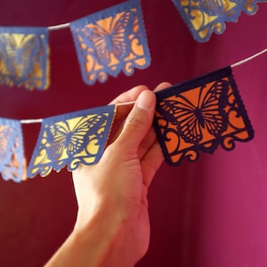 LAS MONARCAS - oranje spandoeken in 2 formaten - kant-en-klaar - Dia de Los Muertos - Mexicaanse papel picado - Dag van de Doden