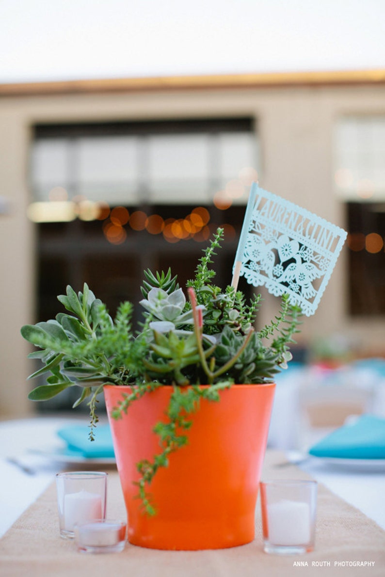 Personalized Mexican Wedding Centerpiece Flags DOS PALOMITAS custom color image 1