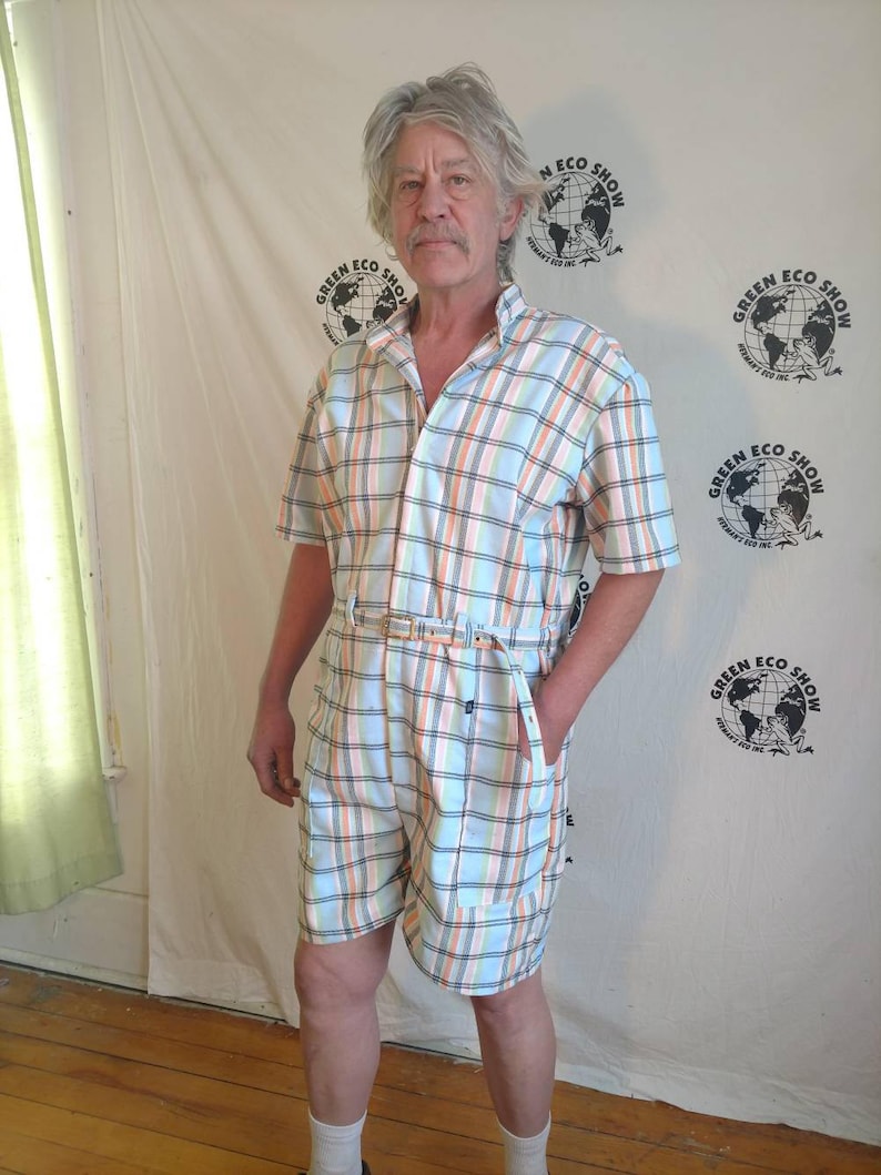 Mens Romper shorts XL Hermans Eco USA light plaid cotton hipster