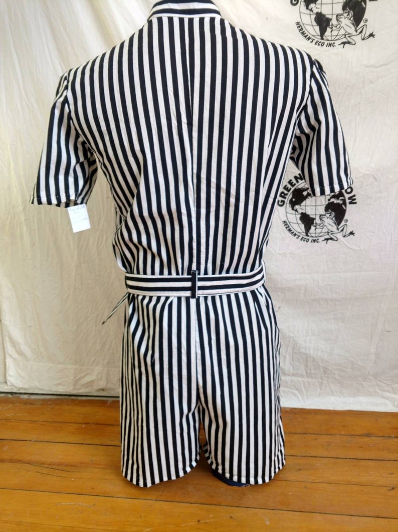 Mens Romper S Striped by Anna Herman jumpsuit made in USA with flag patch