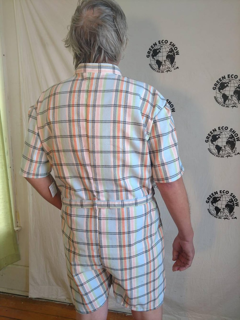 Mens Romper shorts XL Hermans Eco USA light plaid cotton hipster
