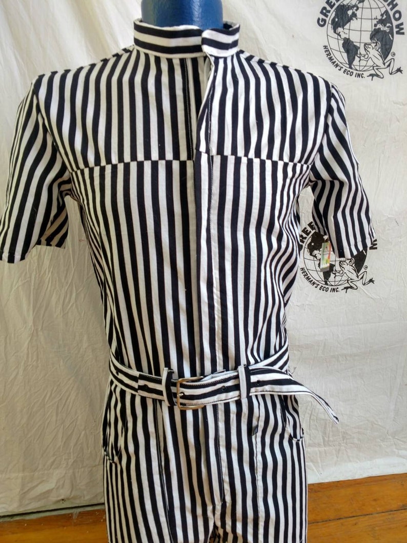 Mens Romper S Striped by Anna Herman jumpsuit made in USA with flag patch