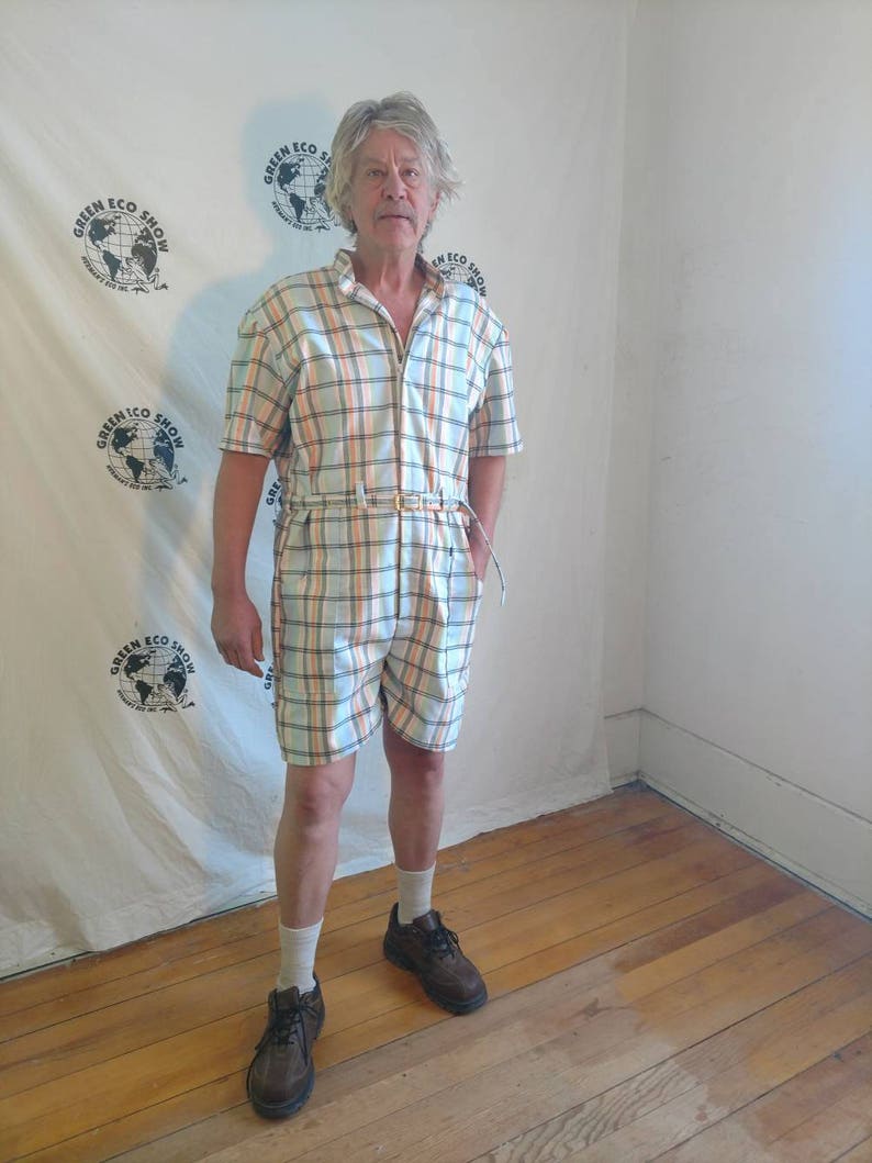 Mens Romper shorts XL Hermans Eco USA light plaid cotton hipster