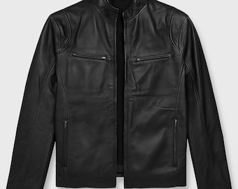 Handmade Sheepskin Leather Biker Jacket: Moto Style - Regular Fit