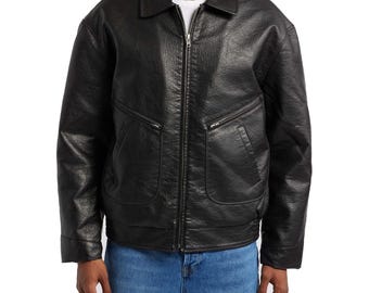 Vintage 80s Patchwork Real Leather Bomber Jacket: Black