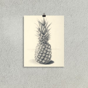 Original Pineapple Graphite Drawing- Fine Art Print, Realistic Drawing, Still Life, Decorative Wall Art, Giclée Quality Print