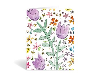 Tulip Watercolor Greeting Cards, Watercolor, Hand drawn, Blank Greeting Cards, Stationary