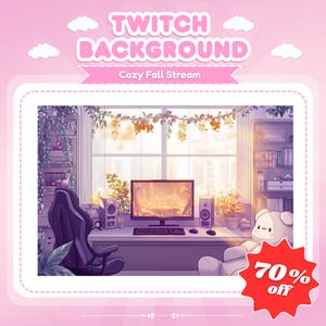 ストリーム背景、居心地の良い秋のストリームベッドルーム、Twitch背景、静的背景、居心地の良い部屋、Twitch用Vtuber背景、オーバーレイ、アセット