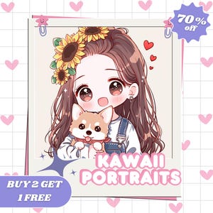 Custom Kawaii Portrait, Kawaii Portrait, Couple Portrait, Chibi Portrait, Chibi Character,Anime Portrait, Fathers Day Gift,Personalized Gift