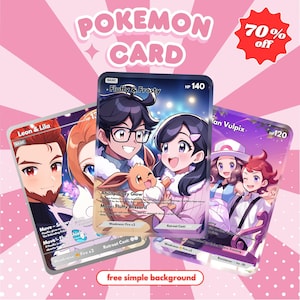 Carte Pokémon personnalisée | Commission Cartes Pokémon | Cadeau personnalisé | Portraits Pokémon Saint-Valentin | Couple | Portrait de famille | Portrait d'animal de compagnie