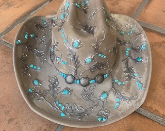 Tan Hand Painted Bling Cowboy Hat with Real Turquoise