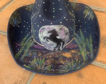 Navy Hand Painted Bling Cowboy Hat with Horse Motif