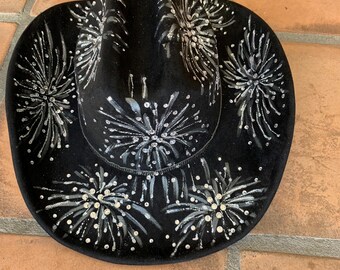 Black Hand Painted Bling Cowboy Hat with Silver Fireworks
