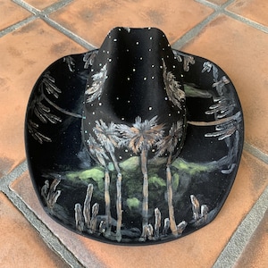 Black Hand Painted Bling Cowboy Hat with Palm Trees