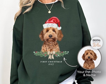 Custom Pet Christmas Portrait Sweatshirt: Personalized Dog/Cat Photo Gift