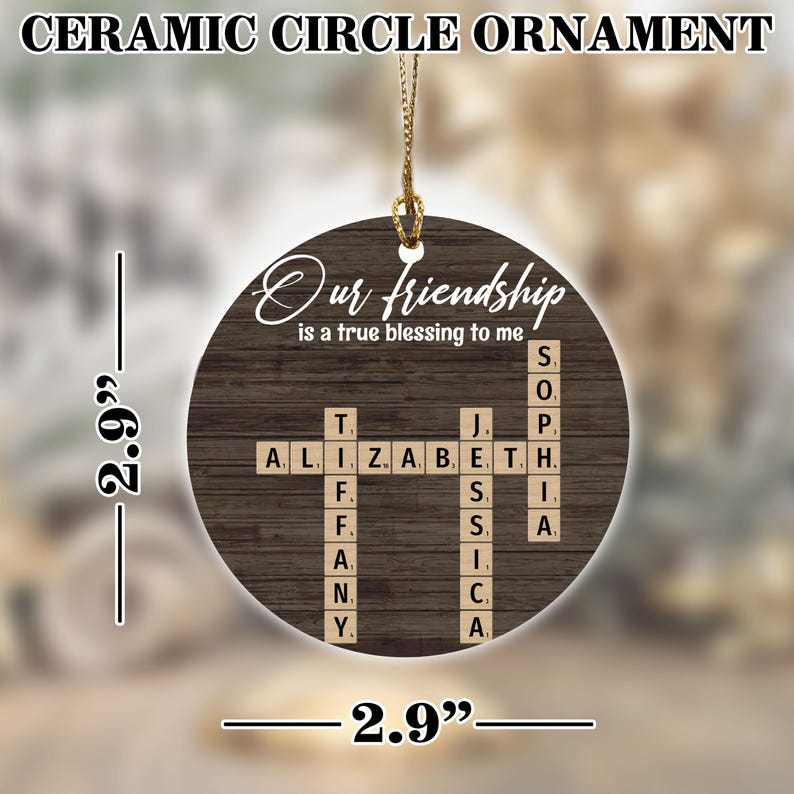 Personalized Friendship Crossword Christmas Ornament, Custom Name