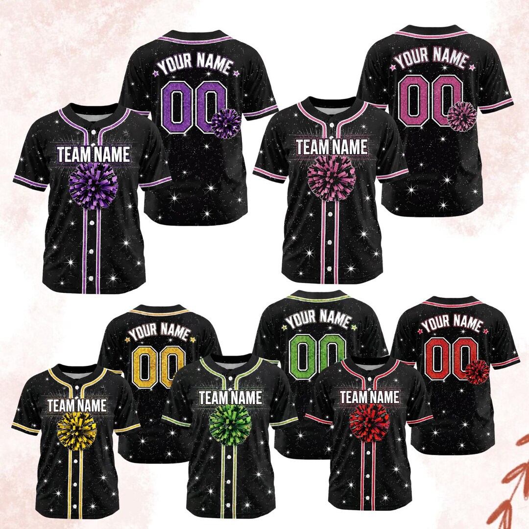 Personalized Cheer Baseball Jersey, Custom Cheerleading Print Glitter ...