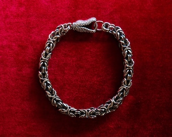 Byzantine Chain Bracelet in 925 Sterling Silver | Heavy Mens Silver Bracelet | Hand Forged, Handmade Gothic