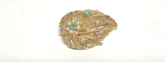 2 Vintage Leaf/Branches Brooches with Rhinestones… - image 4