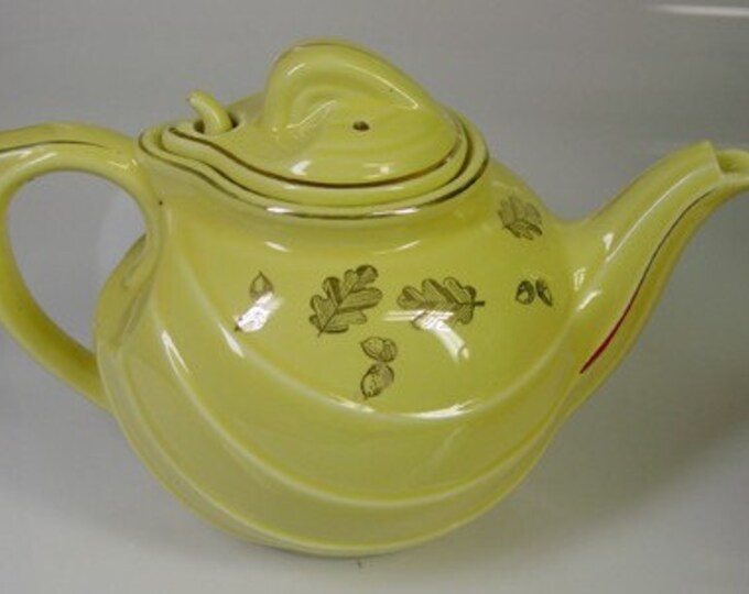 Vintage HALL Teapot Yellow Ribbed Oak Leaf Acorns 0799 REDUCED Etsy