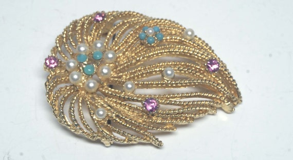 2 Vintage Leaf/Branches Brooches with Rhinestones… - image 2