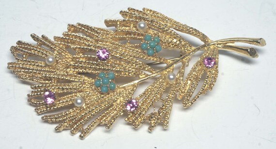 2 Vintage Leaf/Branches Brooches with Rhinestones… - image 3