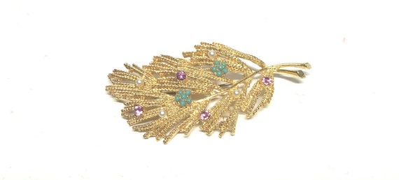 2 Vintage Leaf/Branches Brooches with Rhinestones… - image 5